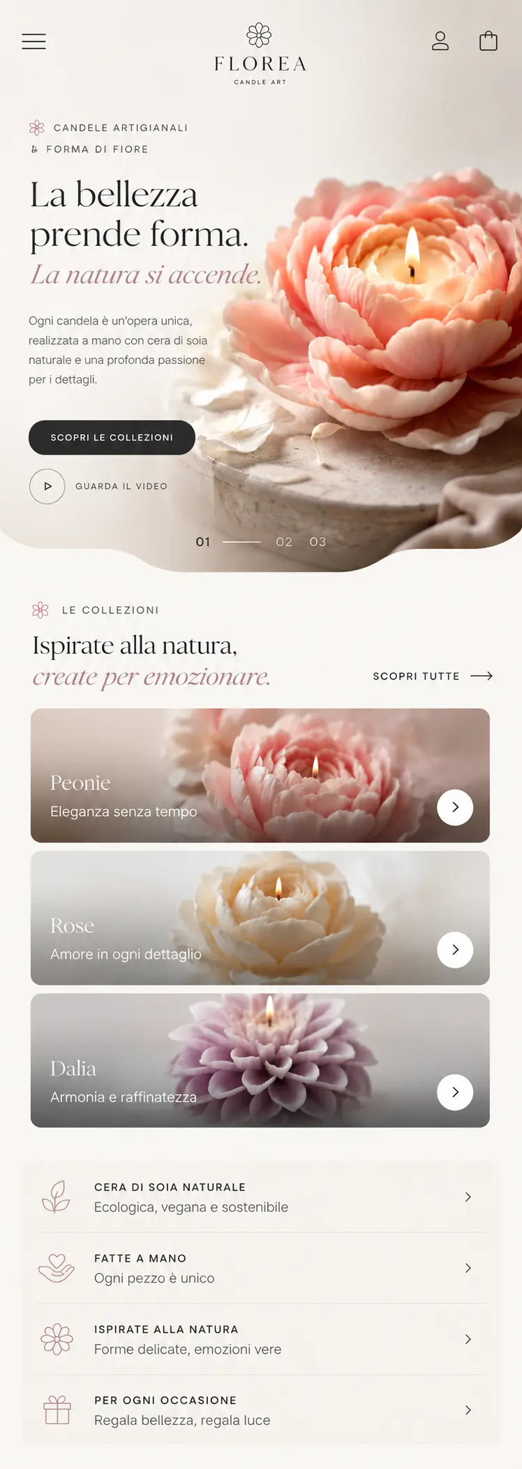 Esempio di sito realizzato, versione mobile