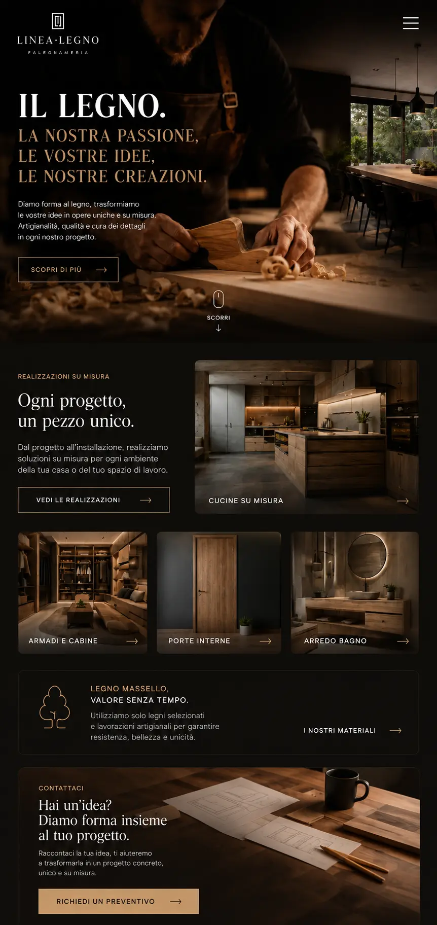 Esempio di sito web: Linea Legno — Falegnameria, versione mobile